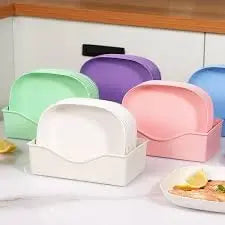 Pastel Plastic Snack Plates Set with Storage Stand – Reusable Dessert & Serving Plates for Home(Pack of 10) image 2