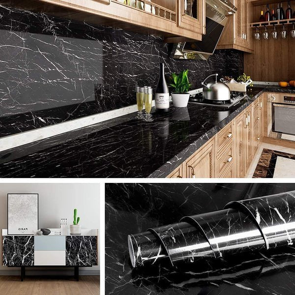 Black Marble Wallpaper Roll – Self Adhesive Waterproof PVC Wall & Countertop Sticker image 2