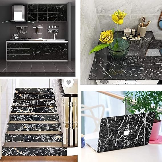 Black Marble Wallpaper Roll – Self Adhesive Waterproof PVC Wall & Countertop Sticker image 1